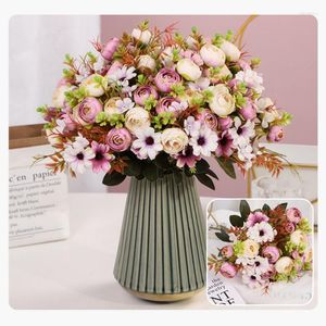 Fleurs décoratives en soie pivoine Rose artificielle bourgeon de thé Table de mariage fête maison bricolage décor Bouquet artisanat blanc fausse fleur