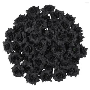 Fleurs décoratives Silk Rose Flower Wedding Artificial Gol Petales Black Fake Head