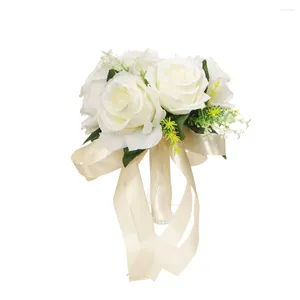 Fleurs décoratives bouquets de mariage en soie tenant un bouquet de rose naturel artificiel Champagne blanche Bridesmaid Bridal Party