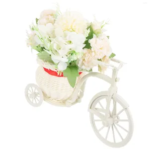 Flores decorativas, decoración de flores de simulación, bonsái realista, decoración de escritorio para el hogar con cesta de bicicleta triciclo