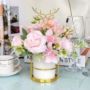 Fleurs décoratives simulation décoration de fleur salon chambre à coucher table de chambre en pot plante en pot bouquet haut de gamme rose