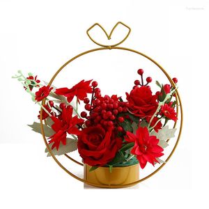 Fleurs décoratives Simulation Fleur Décoration Rose Bouquet Artificielle Table Lumière Ensemble De Luxe