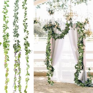 Flores decorativas Simulación Hojas Flower Vine Artificial Green Rattan Ivy Planta Vívida Fake Fake For Home Garden Decor Wedding Farty Mured