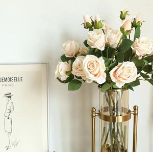 Fleurs décoratives petites tableaux de table pour cuisine bouquet de mariage décoration de mariage de flanelle de flanelle de perle rose artificielle de