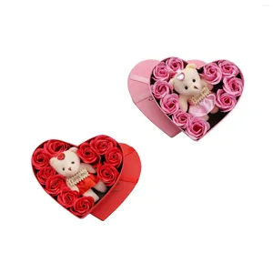 Jabón de flores decorativas, caja de flores de rosas, adorno simulado, Artificial romántico en forma de corazón para regalo de aniversario del Día del Maestro