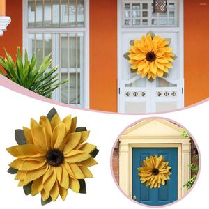 Flores decorativas, corona de primavera para puerta delantera, exterior, hoja exterior, girasol, señal de bienvenida, ventosas para ventana