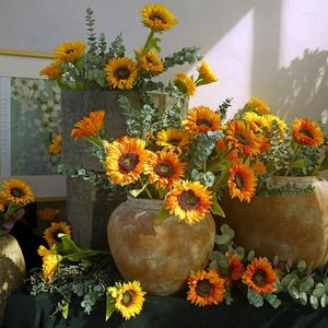 Fleurs décoratives décoration de tournesol décoration artificielle fleurs réalistes de soie arrangement à domicile décor de fête de mariage en gros
