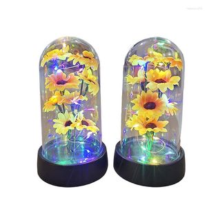 Fleurs décoratives tournesol veilleuse fleur éternelle couvercle en verre abat-jour Rose LED feuille créative décor de bureau