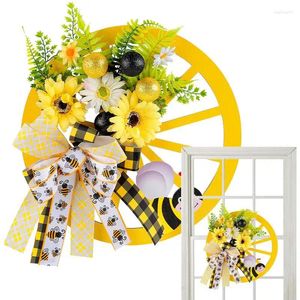 Flores decorativas coronas de girasol para puerta frontal corona artificial flores amarillas decoración única