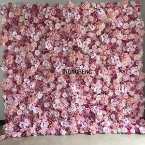 Flores decorativas TONGFENG Pink Fleurs Artificielles Silk Rose Orchid Peony 5D Roll Up Flower Panel de pared Wedding Party Telón de fondo Decoración