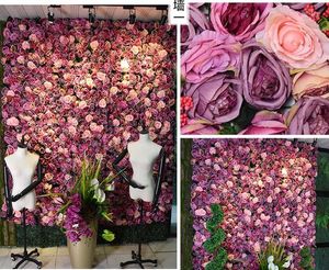 Fleurs Décoratives TONGFENG Violet Rose Soie Artificielle Rose Pivoine 3D Fleur Panneaux Muraux Toile De Fond Coureur Décoration De Scène De Mariage Avec Vert