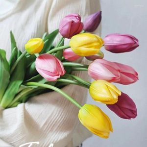 Fleurs décoratives Bouquet Bud Tulip (5pcs / Bunch) 46 cm Silicone Real Touch High Quality Calla Home Decoration Gift Artificial Flower Wedding
