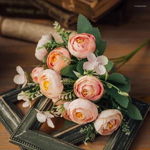 Fleurs décoratives bouquet artificiel vintage de haute qualité FaLes Flores Bud Wedding Home Decoration Romantic Holding Silk Flower Arrangement