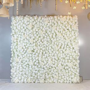 Fleurs décoratives Blanc Rose 5D Tissu Fleur Mur Artificail Roll Up Tissu Hortensia Floral Mariage Toile de Fond Décor Accrocher Rideau Parti Prop