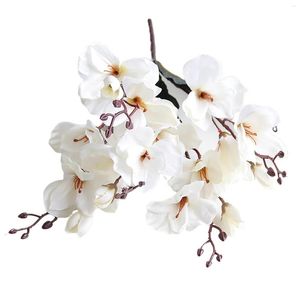 Fleurs décoratives, fausses orchidées artificielles, arrangement de centre de Table, pétales blancs en soie avec cimetière violet