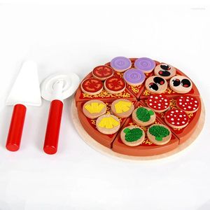 Ensemble de pizza en bois avec fleurs décoratives, simulation de cuisine, vaisselle pour enfants, jouet de cuisine, jeu de coupe de fruits et légumes, fête