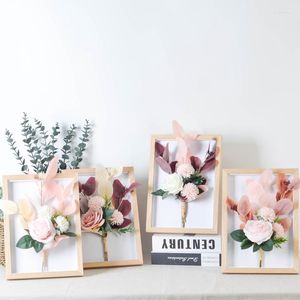 Fleurs décoratives boisé 3D Po cadre feuille d'eucalyptus artificielle fausse fleur pour mariage décor maison Studio chambre mur table