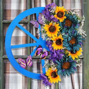 Guirnalda de flores decorativas, adorno de simulación realista de girasol de primavera vibrante para puerta de entrada, colgante artificial con colores