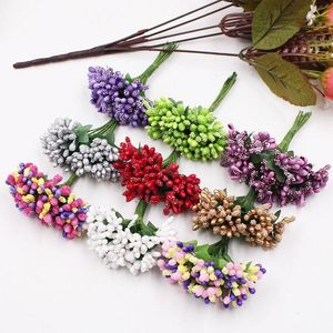 Flores decorativas Guirnaldas 1 Ramo 12 piezas Estambre Azúcar Hecho a mano Artificial Decoración de la boda DIY Guirnalda Caja de regalo Scrapbooking Fake Flowe