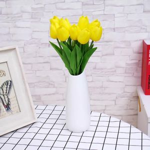 Guirnaldas de flores decorativas, 10 Uds., tulipán amarillo, flor Artificial de látex, tacto Real, ramo de novia para boda, decoración para fiesta en casa