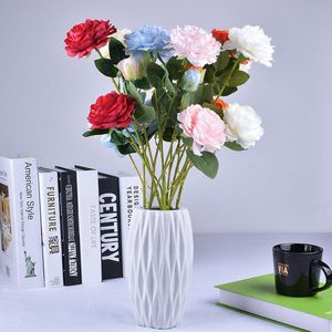 Fleurs d￩coratives couronnes 10pcs trois t￪tes simulation pivoine D￩coration de fleur de fleur Bouquet Home Home Western Garden Flores