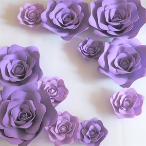 Guirnaldas de flores decorativas 11 piezas Mezcla de papel de espuma gigante Lila Púrpura para escaparate Telón de fondo de boda Actividades de fondo Decoración Escenario Pr