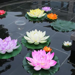 Flores decorativas Guirnaldas 18 cm Loto flotante Flor artificial Boda Fiesta en casa Decoraciones DIY Lirio de agua Mariage Plantas falsas Piscina Po