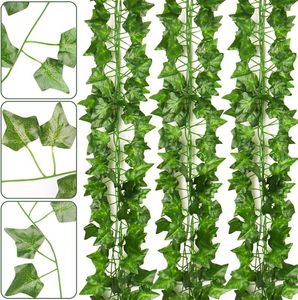 Guirnaldas de flores decorativas 2-6pcs 2M Ivy Green Fake Leaves Plantas artificiales Garland Home Wedding Decor Plant Vine Follaje Plastic Rattan