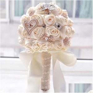 Couronnes de fleurs décoratives 20 couleurs magnifiques bouquets de mariée de mariage bouquet artificiel cristal scintillant avec perles livraison directe Ot16Y