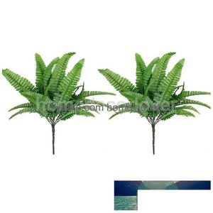 Fleurs décoratives couronnes 2X en plastique vert fougère gazon artificiel feuilles plante pour la décoration intérieure livraison directe jardin festif Dhi4X