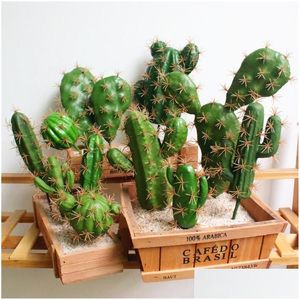 Guirnaldas de flores decorativas 4 piezas Verde Espuma artificial Cactus Succents Prickly Pear Planta en maceta Sin maceta Oficina en casa Escritorio DIY Hou Dhoqc