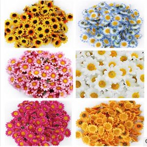 Guirnaldas de flores decorativas 50 Unids / bolsa Flor de seda de simulación Pequeña margarita Girasol Decoración hecha a mano Accesorios falsos Guirnalda de tocado de bricolaje