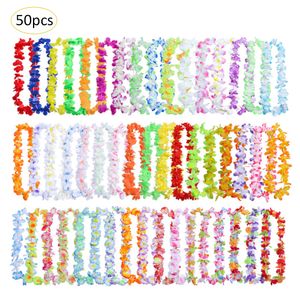 Guirnaldas de flores decorativas 50 unids Hawaiian Leis Garland Collar artificial Hawaii Spring Party Supplies Beach Fun 230410