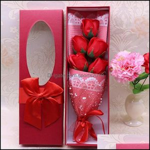 Couronnes de fleurs décoratives 5 pièces/ensemble savon de bain parfumé pétale de fleur de rose avec boîte-cadeau pour mariage Saint Valentin mères enseignants Dhymf