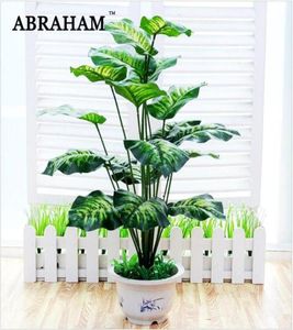 Couronnes de fleurs décoratives 65 cm 18 fourchettes tropicales Monstera grand arbre artificiel bonsaï plantes en plastique en pot fausses feuilles de palmier pour 9345488