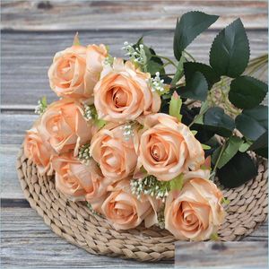 Fleurs décoratives Couronnes 9 Têtes Artificielle Rose Fleur Automne Soie Roses Bouquet Pour La Maison De Mariage Fête De Mariage Festival Décor W Dhqsw