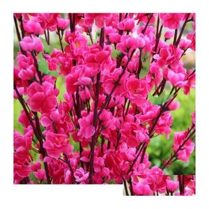 Guirnaldas de flores decorativas Cereza artificial Primavera Ciruela Flor de durazno Rama Árbol de flores de seda para la decoración del banquete de boda Blanco Re Dhzgj