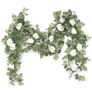 Guirnaldas de flores decorativas Artificial Fake Peony Rose Vines Garland Vintage Eucalipto Planta colgante para boda Arco Puerta Fiesta DecorDeco