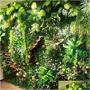 Couronnes de fleurs décoratives Décoration de fleurs artificielles Panneau mural Plante Faux Herbe Mariage St Mat Fond Dro Drop Livraison Ho Dhcbt