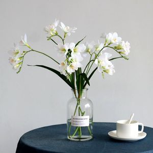Guirnaldas de flores decorativas, flores artificiales, orquídea blanca de nieve fragante de dos puntas, vestíbulo El, decoración de oficina, flor en maceta para el hogar Ar