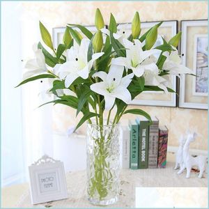 Couronnes de fleurs décoratives Lis artificiel Real Touch Blanc Rose Jaune Salon Bureau à domicile Fleur de mariée Drop Deliver Dh354