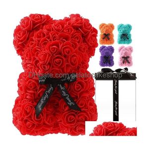 Flores decorativas Guirnaldas Artificial Rose Bear Teddy para mujeres Novia Aniversario Navidad Regalos de San Valentín Drop Entrega Ho Dh0Gp