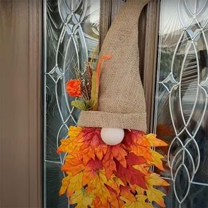 Flores decorativas Guirnaldas Otoño Gnomo Sombrero Hoja de arce Decoración de Navidad Puerta delantera Adorno colgante decoración para puerta Decoración para el hogar 221109