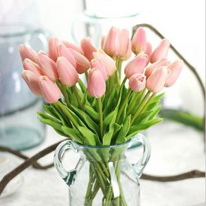 Guirnaldas de flores decorativas hermosas 1 Uds. Ramo Artificial de tulipán de PU de tacto Real DIY para decoración de boda en casa al por mayor