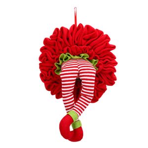 Couronnes de fleurs décoratives Couronne de Noël Décoration de porte d'entrée suspendue Elf Leg Santa Tree Home Party Guirlande en peluche pour fenêtre murale 52 cm 231109