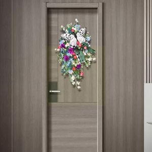 Flores decorativas coronas corona colorida primavera verano puerta suministros de pared decoración cabaña anillo festivo boda flor artificial J7i1Decora