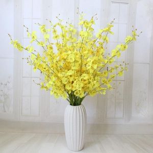 Couronnes de fleurs décoratives dansante orchidée en soie, Oncidium artificiel, tissus de décoration pour salon et chambre à coucher, tête jaune en dentelle