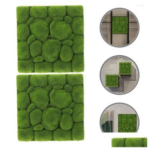 Couronnes de fleurs décoratives Fleurs décoratives 2 pcs Mousse Flocage Simation Mousse Vert Fond Mur Faux Herbe Décor Faux Panneau Ar Dhqmx