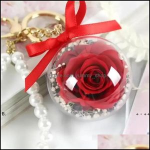 Flores decorativas Guirnaldas Flor eterna Llavero Bola de acrílico transparente Esfera transparente 5 cm Rosa Llavero Regalo de San Valentín Boda Otmml