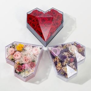 Guirnaldas de flores decorativas, caja de flores en forma de corazón, papel estampado, embalaje de floristería, estuche de regalo de rosas para decoración de fiesta y boda